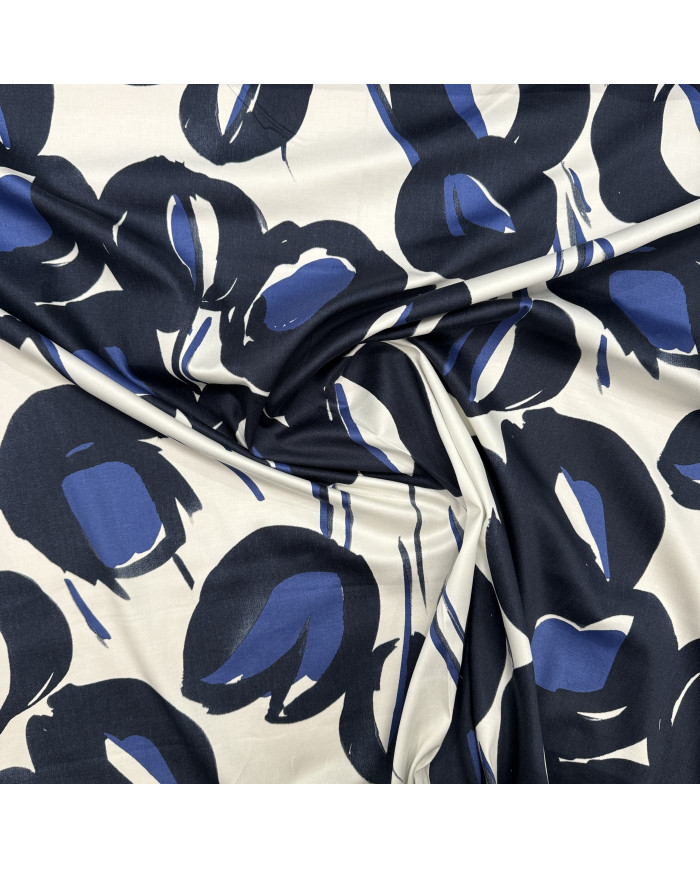 Doc elastic imprimat cu flori albastre cu bleumarin