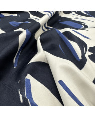 Doc elastic imprimat cu flori albastre cu bleumarin