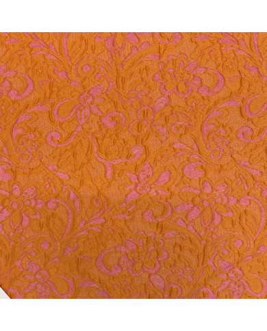 Jacquard cu flori reliefate portocalii și inserții lurex roz