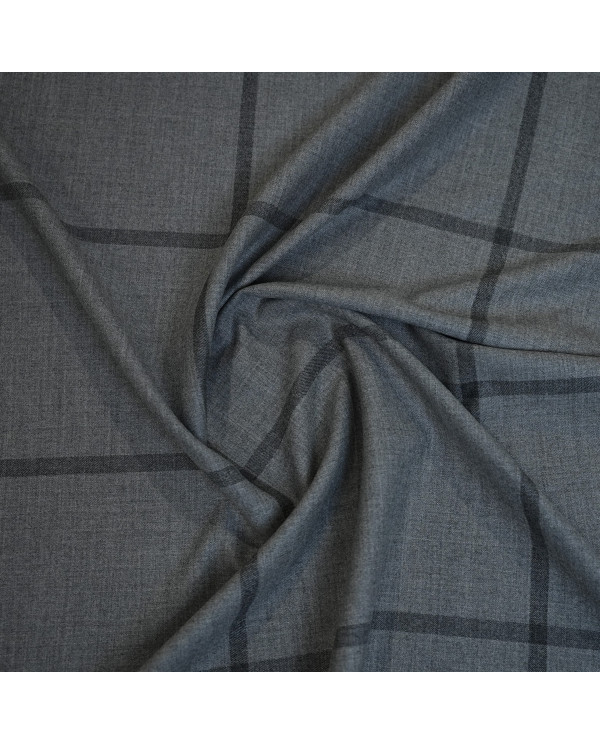 Stofă Gri Carouri Windowpane din Lână și Cașmir Loro Piana