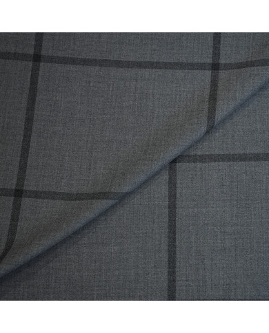 Stofă Gri Carouri Windowpane din Lână și Cașmir Loro Piana