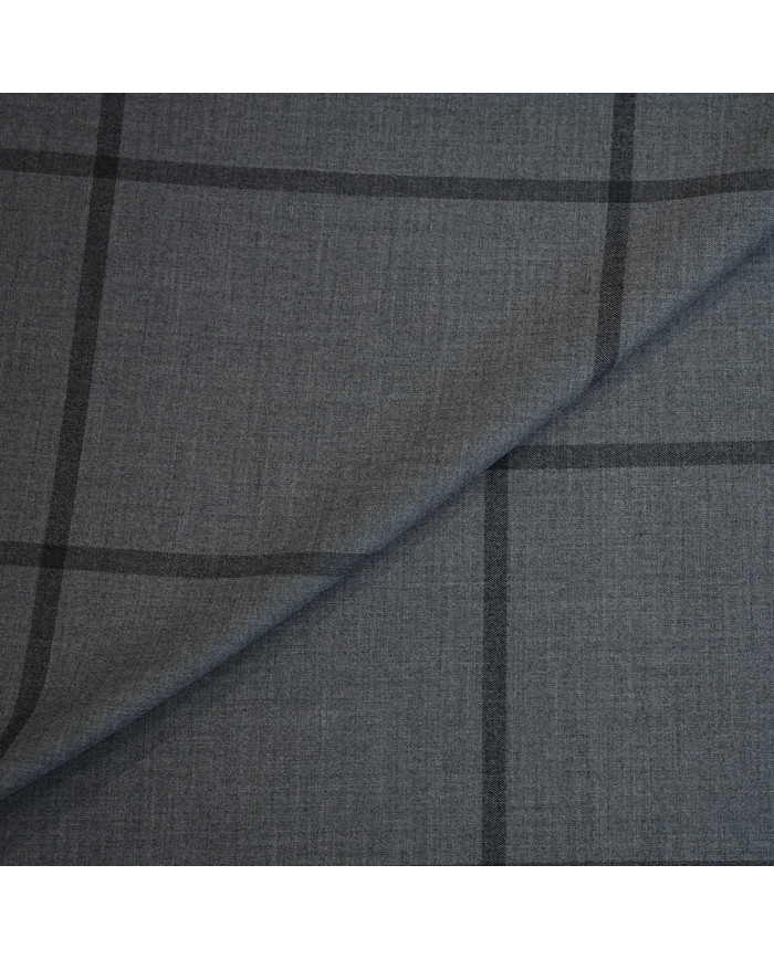 Stofă Gri Carouri Windowpane din Lână și Cașmir Loro Piana