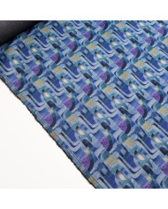 Jerse tweed dublat cu imprimeu geometric în nuanțe de albastru și mov