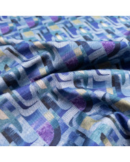Jerse tweed dublat cu imprimeu geometric în nuanțe de albastru și mov