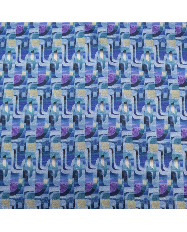 Jerse tweed dublat cu imprimeu geometric în nuanțe de albastru și mov