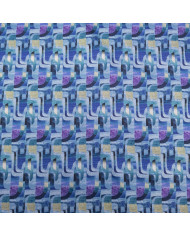Jerse tweed dublat cu imprimeu geometric în nuanțe de albastru și mov