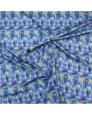 Jerse tweed dublat cu imprimeu geometric în nuanțe de albastru și mov
