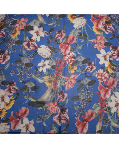 Crepon subțire din mătase naturală cu imprimeu floral maxi