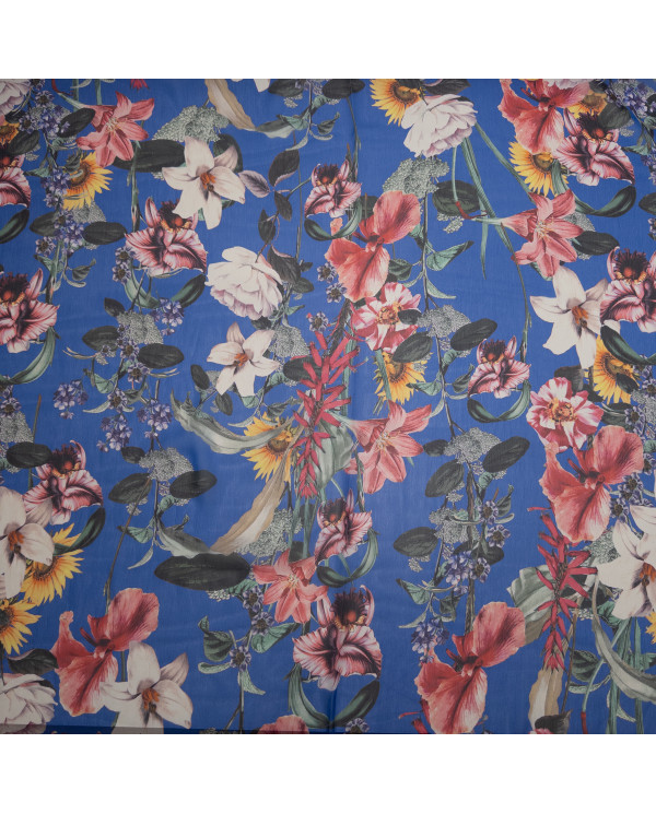 Crepon subțire din mătase naturală cu imprimeu floral maxi