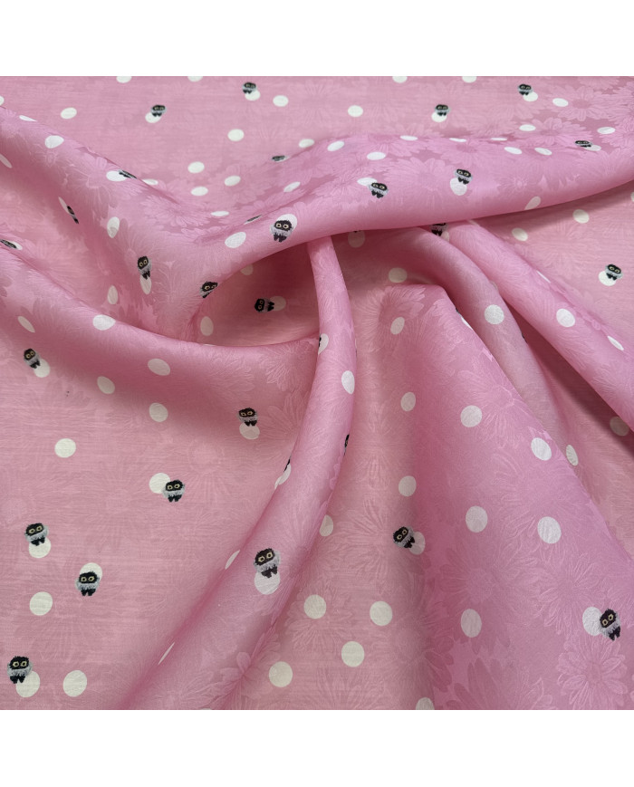 Organza-Jacquard roz din mătase cu buline