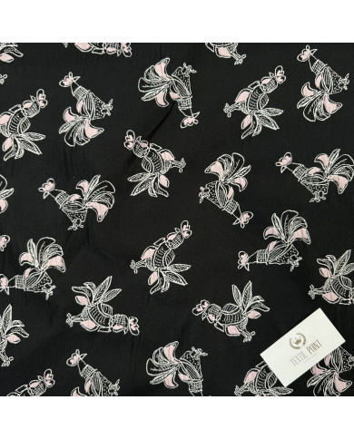 Jacquard negru/roz cu cocoși