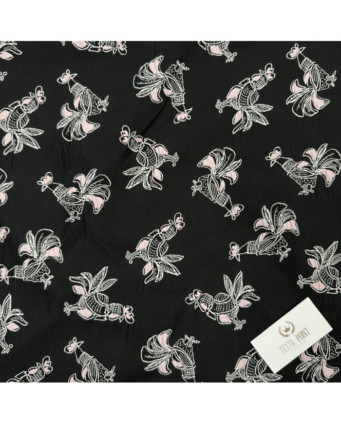 Jacquard negru/roz cu cocoși