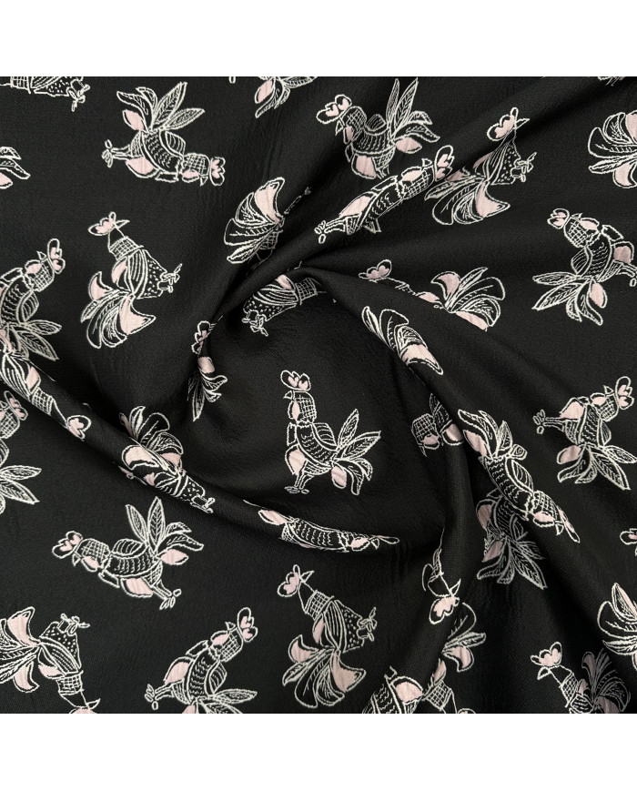 Jacquard negru/roz cu cocoși