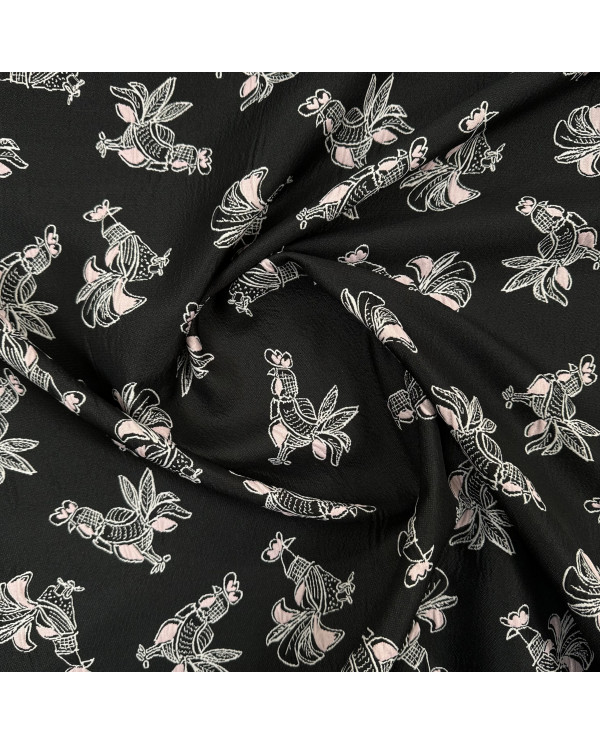 Jacquard negru/roz cu cocoși