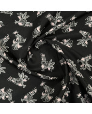 Jacquard negru/roz cu cocoși