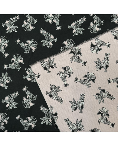 Jacquard negru/roz cu cocoși