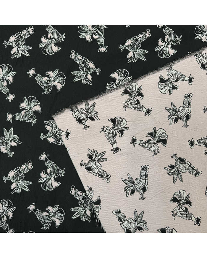 Jacquard negru/roz cu cocoși