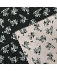Jacquard negru/roz cu cocoși
