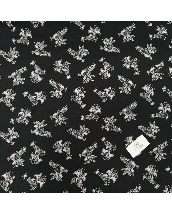 Jacquard negru/roz cu cocoși