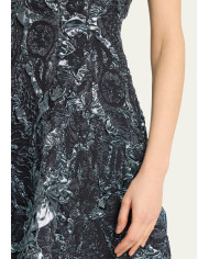 Jacquard metalic gofrat din mătase si lurex
